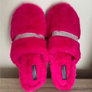 Marilyn Monroe Hot Pink Fuzzy Slippers with Rhinestone Accent